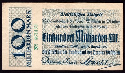 Germany Westfalen 100 Milliarden Mark 1923. Grab-WFA-28; VF