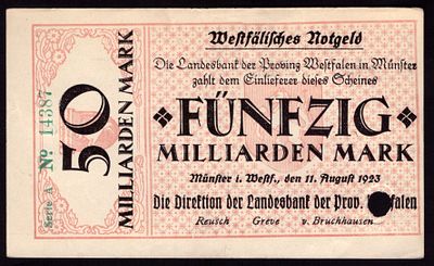Germany Westfalen 50 Milliarden Mark 1923. Grab-WFA-26; aUNC