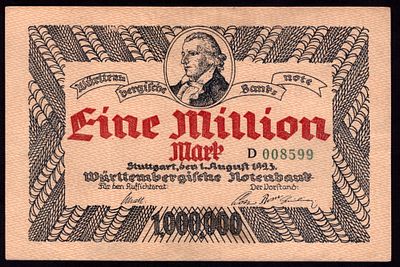 Germany Wurttemberg 1.000.000 Mark 1923. Grab-WTB-18; XF+
