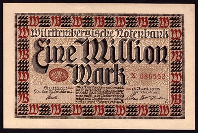 Germany Wurttemberg 1.000.000 Mark 1923. Grab-WTB-17; aUNC