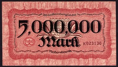 Germany Wurttemberg 5.000.000 Mark 1923. Grab-WTB-19; UNC