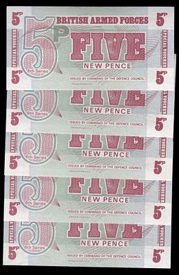 Great Britain 5 Pence 1972. 5 pcs. British Armed Forces 6rd Series; UNC