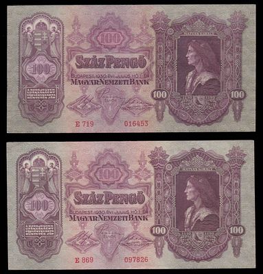 Hungary 100 Pengo 1930. 2 pcs. P-98; XF/AU