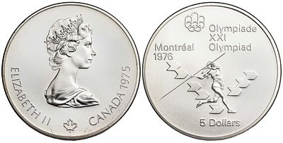 Canada 5 Dollars 1975. KM-99; Queen Elizabeth II (1952-2022); Silver (.925), 24.32 g, 38 mm; 