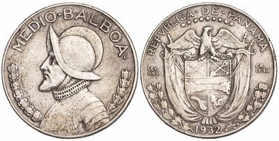 Panama 1/2 Balboa 1932. KM-12.1; Silver (.900), 12.4 g, 30.6 mm; Mintage: 63.000; VF