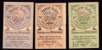 Austria 10, 20, 50 Heller City of Amstetten 1920. 3 pcs. P-JPR0038-10/20/50; Antisemitic 