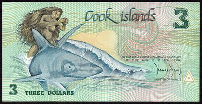 Cook Islands 3 Dollars 1992. P-7; S/N AAE011955; UNC