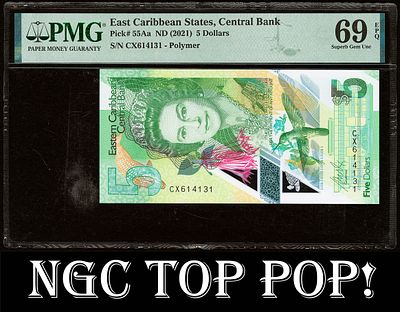 East Caribbean States 5 Dollars ND (2021). PMG 69 EPQ TOP POP! The finest graded by PMG! Only 