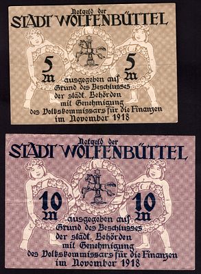 Germany Wolfenbuttel 5, 10 Mark 1918. 2 pcs. VF