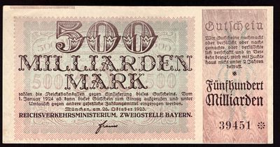 Germany Bayern 500 Milliarden Mark 1923. Grab-BAY-293a; S/N 39451*; AU