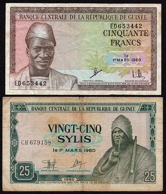 Guinea 50 Francs, 25 Sylis. 2 pcs. VF