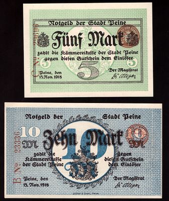 גרמניה פיינה 5, 10 מארק 1918. 2 יח׳. UNC