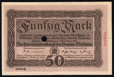 גרמניה וסטפאליה 50 מארק 1918. Grab-WFA-6b; VF