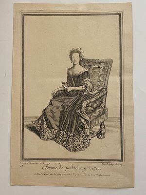 [1683] Авторская гравюра: Женщина знатного происхождения в платье гризетки
[Femme de qualit&eacute; en 