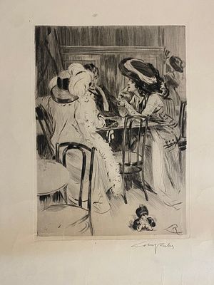 Авторский офорт Козона Кафе-сцена
ок. 1900–1910
[Cozon — sc&egrave;ne de caf&eacute; / femmes &eacute;l&eacute;gantes au caf&eacute;]. 