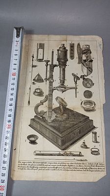 Гравюра с изображением микроскопа и аксессуаров. Augsburg: