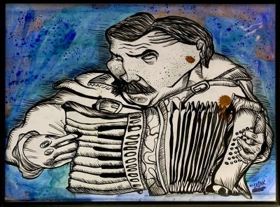 זיואינק - ׳׳מוסיקה עיוורת׳׳ 2020. עבודה מדליקה של אמן גרפיטי ומקעקע צעיר 
דיו וצבעי מים על נייר 