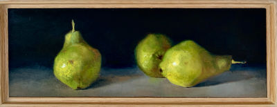 רוני יפה - ׳׳אגסים׳׳ 2022. שמן על עץ ממוסגר 
34/12 ס׳׳מ 
חתום 
רוני יפה (1985), 