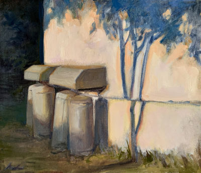 אביה חלבי - ׳׳עלומים׳׳ 2022. ציור חמישי מתוך סדרת הציורים ׳׳הבלונים של השכן׳׳ - ׳הם שם בגשם ובשמש 