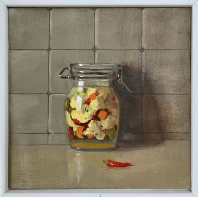 רוני יפה - ׳׳חמוצים׳׳ 2022. שמן על בד ממוסגר 
15/15 ס׳׳מ 
חתום 
רוני יפה (1985), חיה 