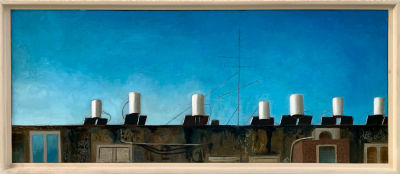 רוני יפה - ׳׳זו לא חנוכייה׳׳ 2023. שמן על עץ ממוסגר 
50/20 ס׳׳מ 
חתום 
רוני יפה (1985), 