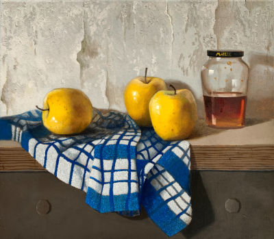 רוני יפה - ׳׳תפוחים צהובים׳׳ 2023. שמן על בד 
45/35 ס׳׳מ 
חתום 
רוני יפה (1985), חיה ויוצרת ברמת 