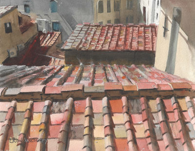 לירון יאנקונסקי - ׳׳רעפים׳׳ 2023. לראשונה בקוקו - הכירו את לירון יאנקונסקי ! 
אקוורל על נייר ממוסגר 