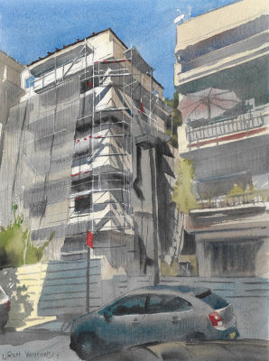 לירון יאנקונסקי - ''פיגומים'' 2023. לראשונה בקוקו - הכירו את לירון יאנקונסקי ! 
אקוורל על נייר 