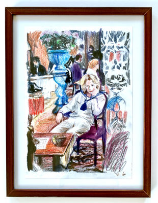 יובל ישראלי - מתוך הסרט ׳׳מוות בוונציה׳׳ 2023. עפרונות על נייר ממוסגר 
21/30 ס׳׳מ (ממוסגר 28/37 