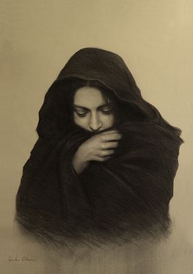 גאלה גילן - "מעבר לאבק ולזמן" 2025. פחם על נייר ממוסגר 
62/47 ס׳׳מ 
חתום 
גאלה גילן (1986). מציירת 