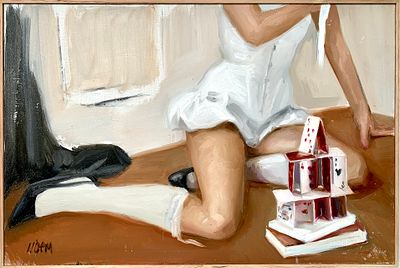 נועם קוביסי - "אני רוצה להיות המאהבת שלך" 2025. הציור הזה מתרכז בחיתוך גוף - רגליים, זרועות, חצאית 