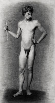 גאלה גילן - ׳׳קיילן׳׳ 2021. הציור הזה נושא את רוח האקדמיה הקלאסית - רישום פחם מדויק של גוף גברי 