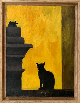 רוני יפה - ׳׳צללים רודפים׳׳ 2025. סדרת ציורי החתולים מציגה מבט אינטימי, פיוטי ושקט על נוכחות החתול 