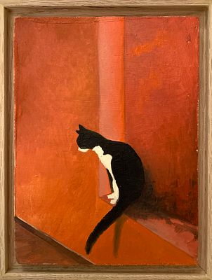 רוני יפה - ׳׳חתול בסמטה׳׳ 2025. סדרת ציורי החתולים מציגה מבט אינטימי, פיוטי ושקט על נוכחות החתול 