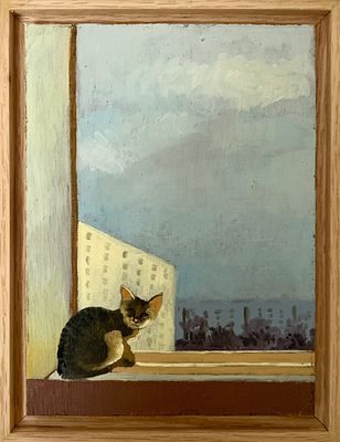 רוני יפה - ׳׳אויר צח׳׳ 2025. סדרת ציורי החתולים מציגה מבט אינטימי, פיוטי ושקט על נוכחות החתול במרחב 