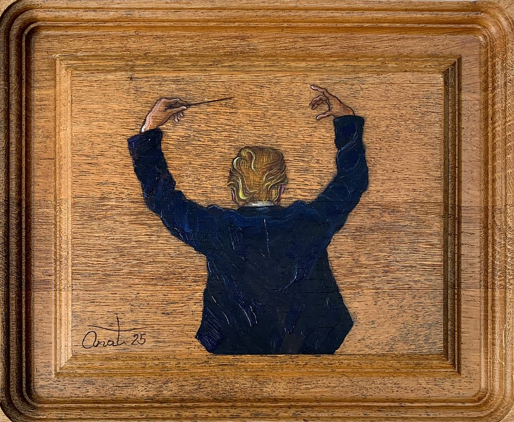 Anat Zehavi - 'Maestro' 2025. oil on wood 
25/29 cm 
signed 
Anat Zehavi is an Israeli artist 