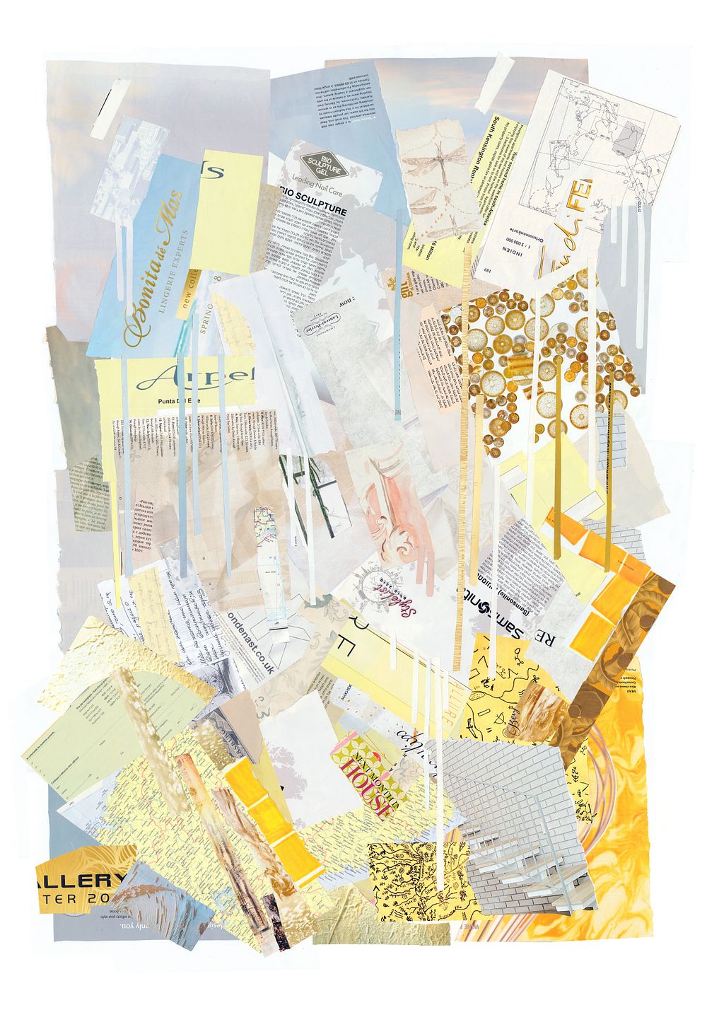 Naomi Shalev - Abstract 2, 2022. framed Collage of newspaper clippings 
26/24 cm (frame 34/34 cm) 