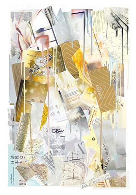 נעמי שלו - אבסטרקט 1, 2022. קולאז׳ גזרי עיתון ממוסגר 
34/34 ס׳׳מ (מסגרת 42/33 ס׳׳מ) 
חתום 
נעמי שלו 