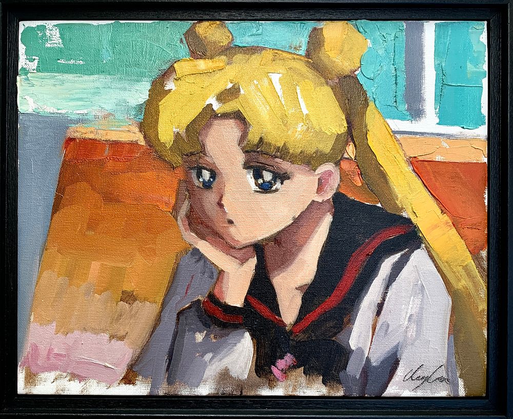 Leegan Koo - ''Usagi''. Oil on framed canvas 
25/28 cm 
Signed back 
Leegan was born in Seoul 