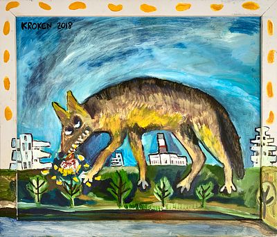 אנה קוגן - ׳׳תן תל אביבי אוכל במבה׳׳ 2018
. העבודה מציגה דמות חייתית מונומנטלית בתוך נוף עירוני 