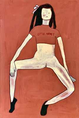 יעל בן דוד - ׳׳מצב גבוה׳׳ 2020. בעבודה הזו הגוף מוצג בצורה שטוחה, כמעט כמו בובה או דמות מצוירת, אך 