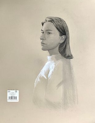 נועם לוי - ׳׳נסטיה בלבן׳׳ 2025. ברישום זה ממשיכה נועם לוי לחקור את הדיוקן דרך שליטה טונאלית 