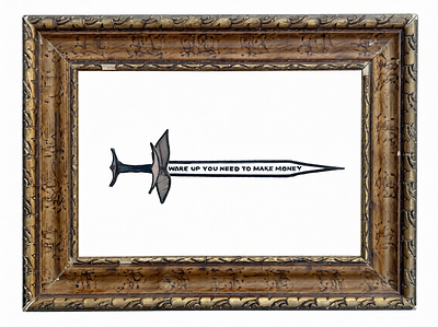 ליסה פרא - WAKE UP YOU NEED TO MAKE MONEY. חרב זכוכית עשויה בטכניקת ויטראז׳ 
ממוסגרת במסגרת עץ 