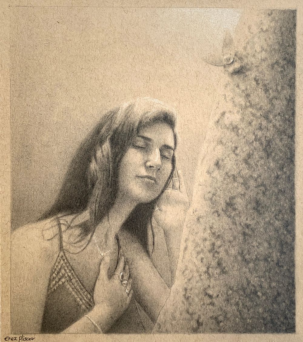 Erez Pliscov - ''Appearing Within #1'' 2026. Pencil on framed paper 
17/16 cm (Frame 26/24 cm) 