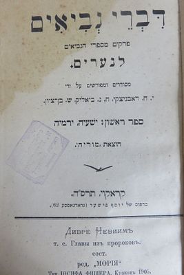 דברי נביאים 
פרקים מספרי הנביאים לנערים 
קרקוי תרס"ה 
עם תמונות