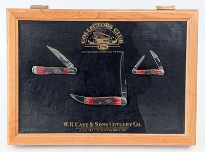 2012 Case XX Collector's Club Members Crimson Bone Knife Display. Knives are numbered 257. 