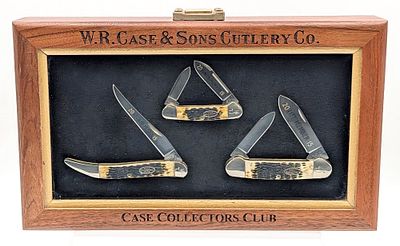 Ltd 2015 Case XX Collector's Club Members Green Bone Knife Display. Knives are numbered 257. 