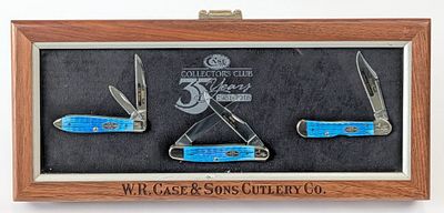Ltd 2016 Case XX Collector's Club Members Blue Bone Knife Display. Knives are numbered 257. 