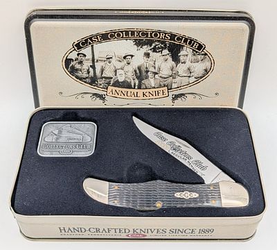 2000 Case XX Collector's Club Regular Member Green Bone Folding Hunter 6165 w/ Tin. Knife is 