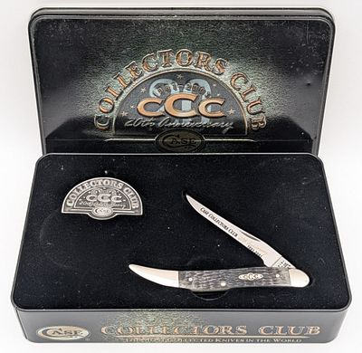 2001 Case XX Collector's Club 20th Anni Moss Green Bone Medium Texas Toothpick 610094 w/ Tin. Kni 